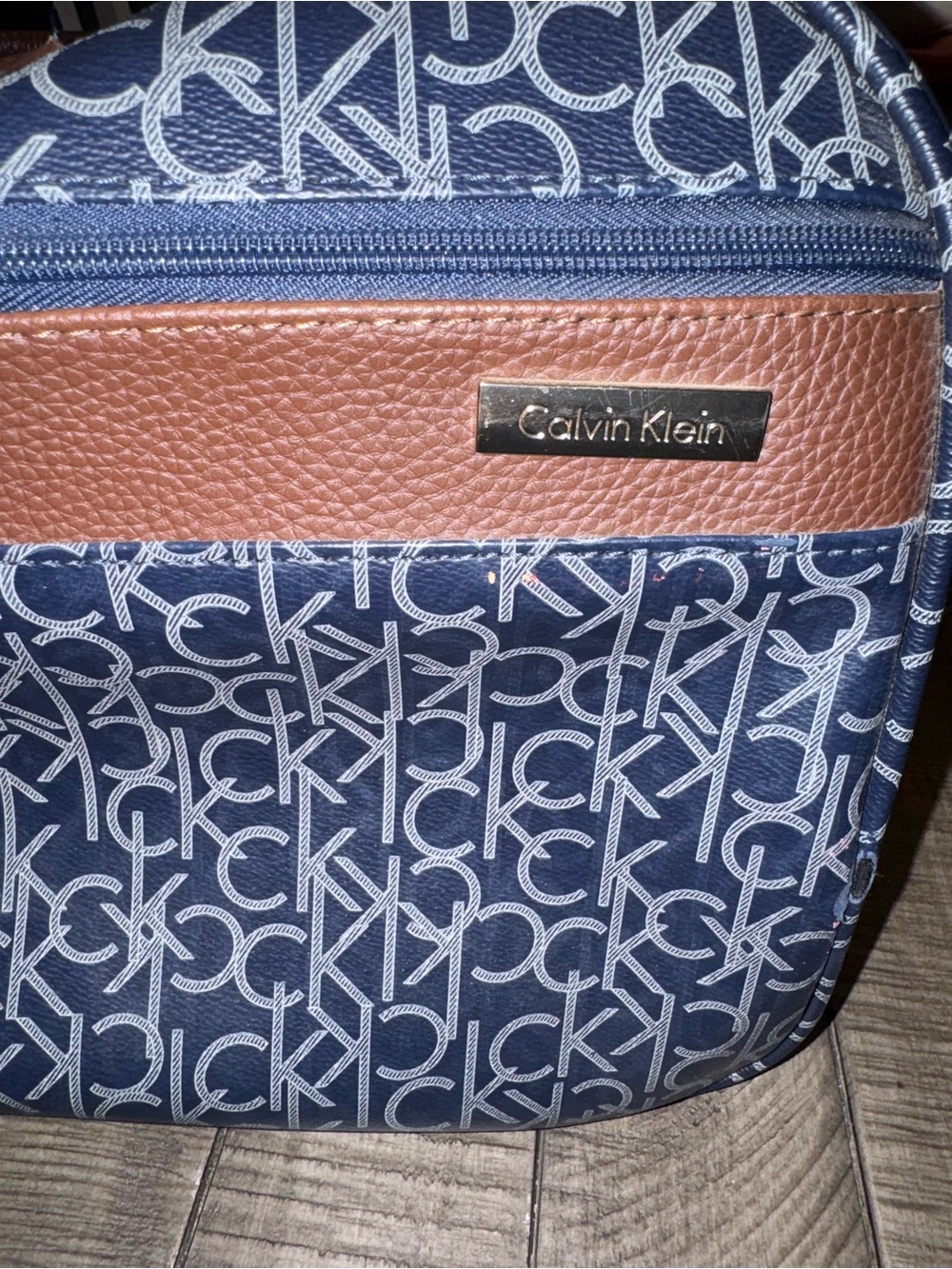Calvin Klein Navy & Brown Monogram Travel Duffel - Picture 2 of 7